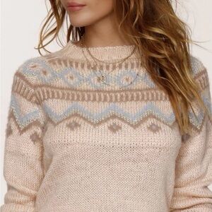 Heartloom Fair Isle Sweater - Cream and Light Blue